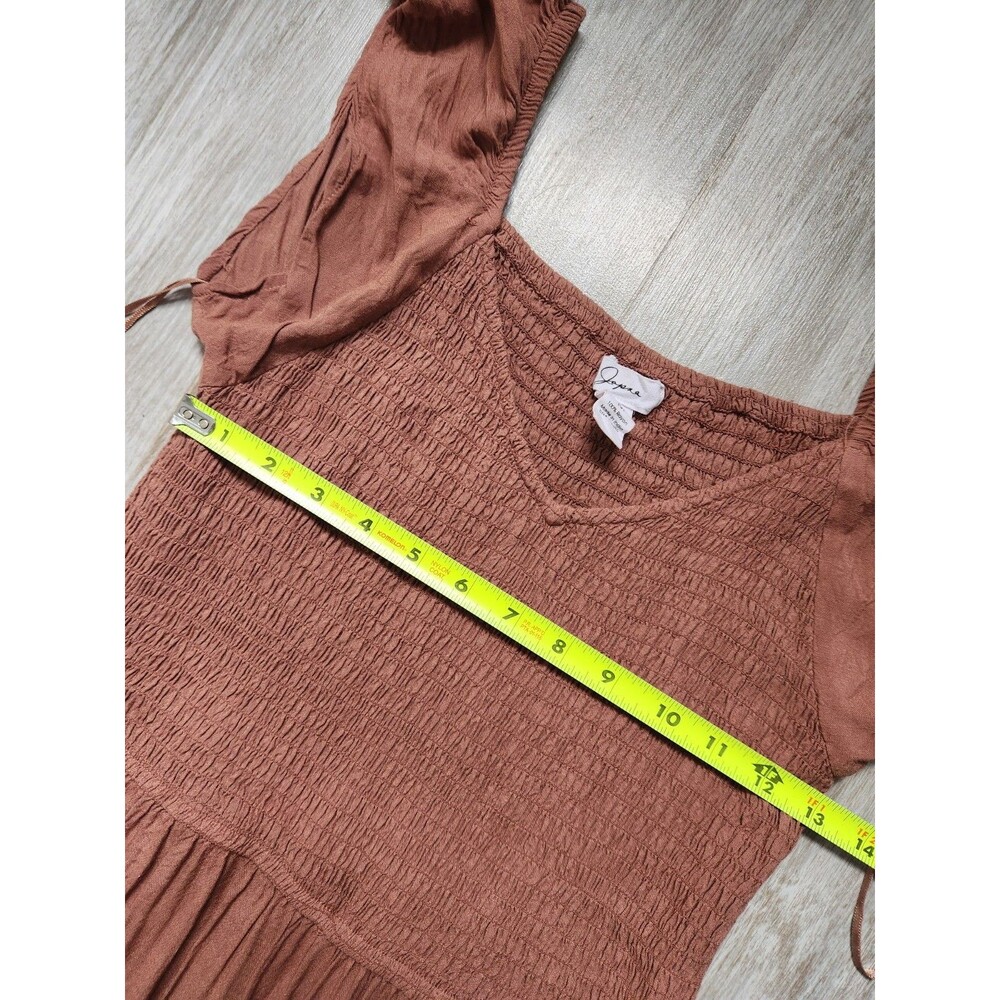 Japna Wide Leg Jumpsuit Womens M Rust Smocked Bodice Puff Sleeve Boho Romper EUC - Picture 6 of 12